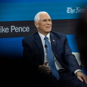 Mike Pence Plays to the G.O.P. Base From a Times Stage